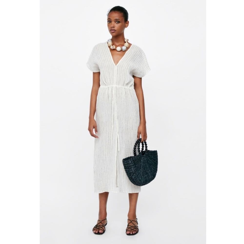 Zara Accessories Sz Small Jumpsuit Cream Stripe Cap Sleeve Beach Resort Nautical